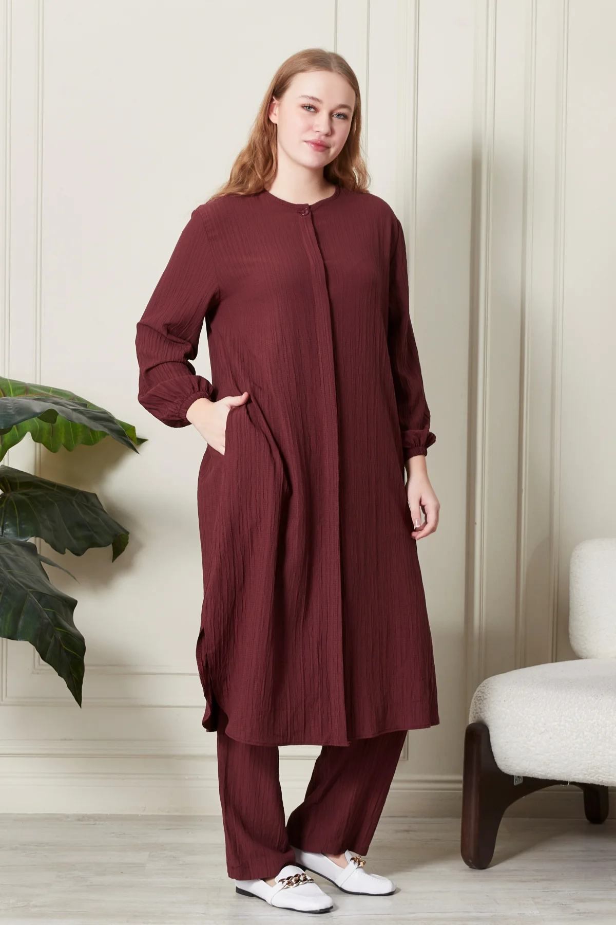 Kadın Büyük Beden Gofre İkili Takım