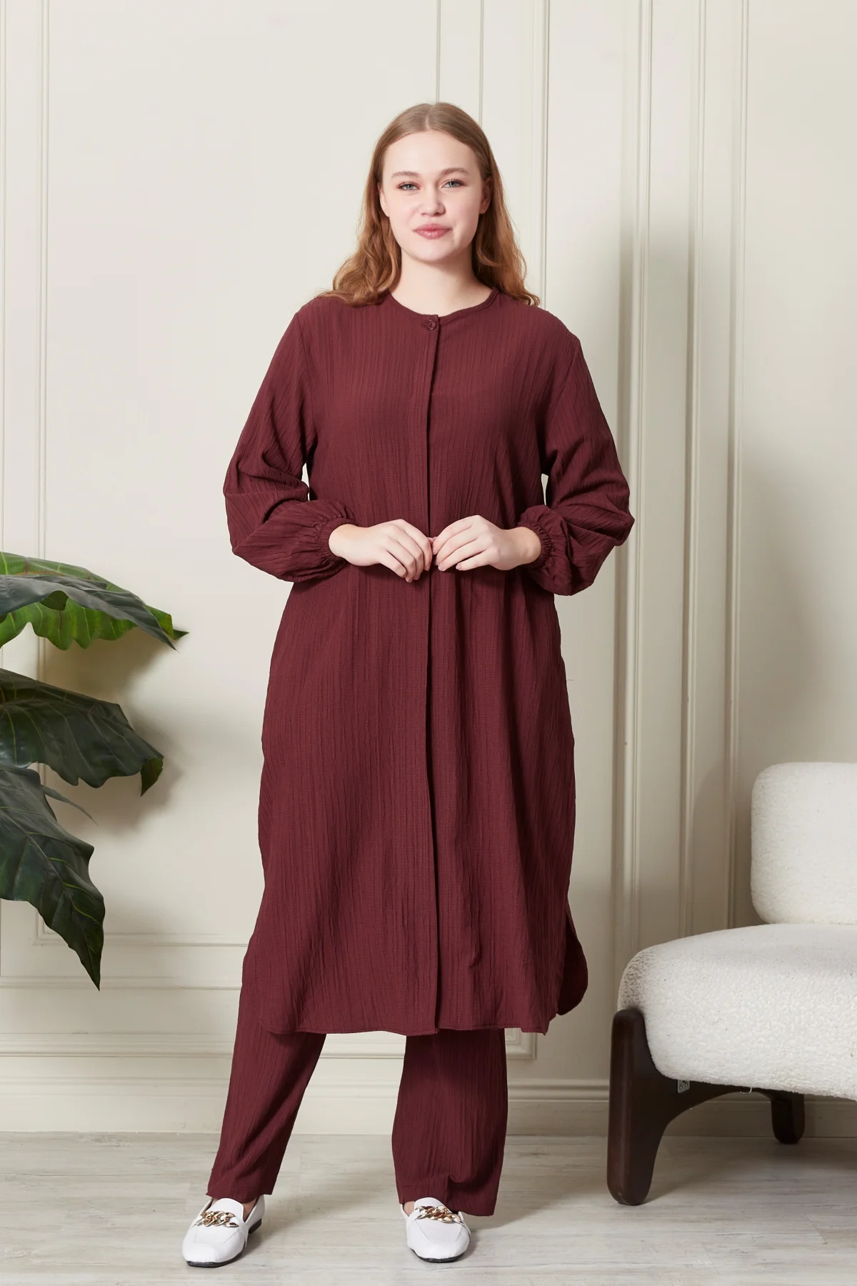 Kadın Büyük Beden Gofre İkili Takım