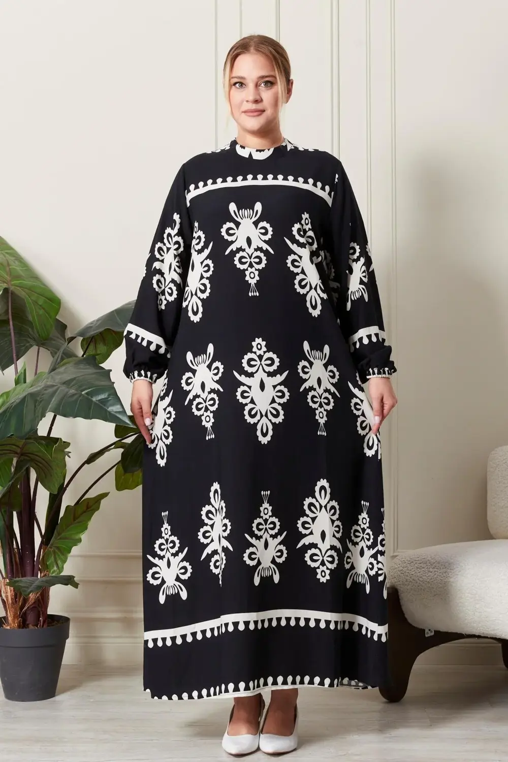 Kadın Büyük Beden Hakim Yaka Elbise