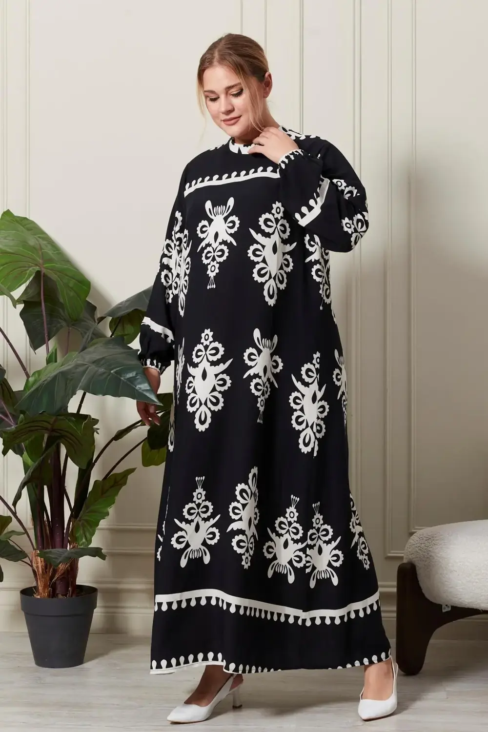 Kadın Büyük Beden Hakim Yaka Elbise