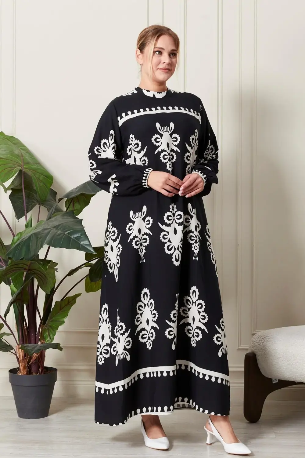 Kadın Büyük Beden Hakim Yaka Elbise