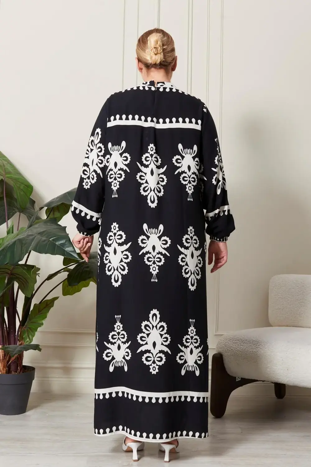 Kadın Büyük Beden Hakim Yaka Elbise