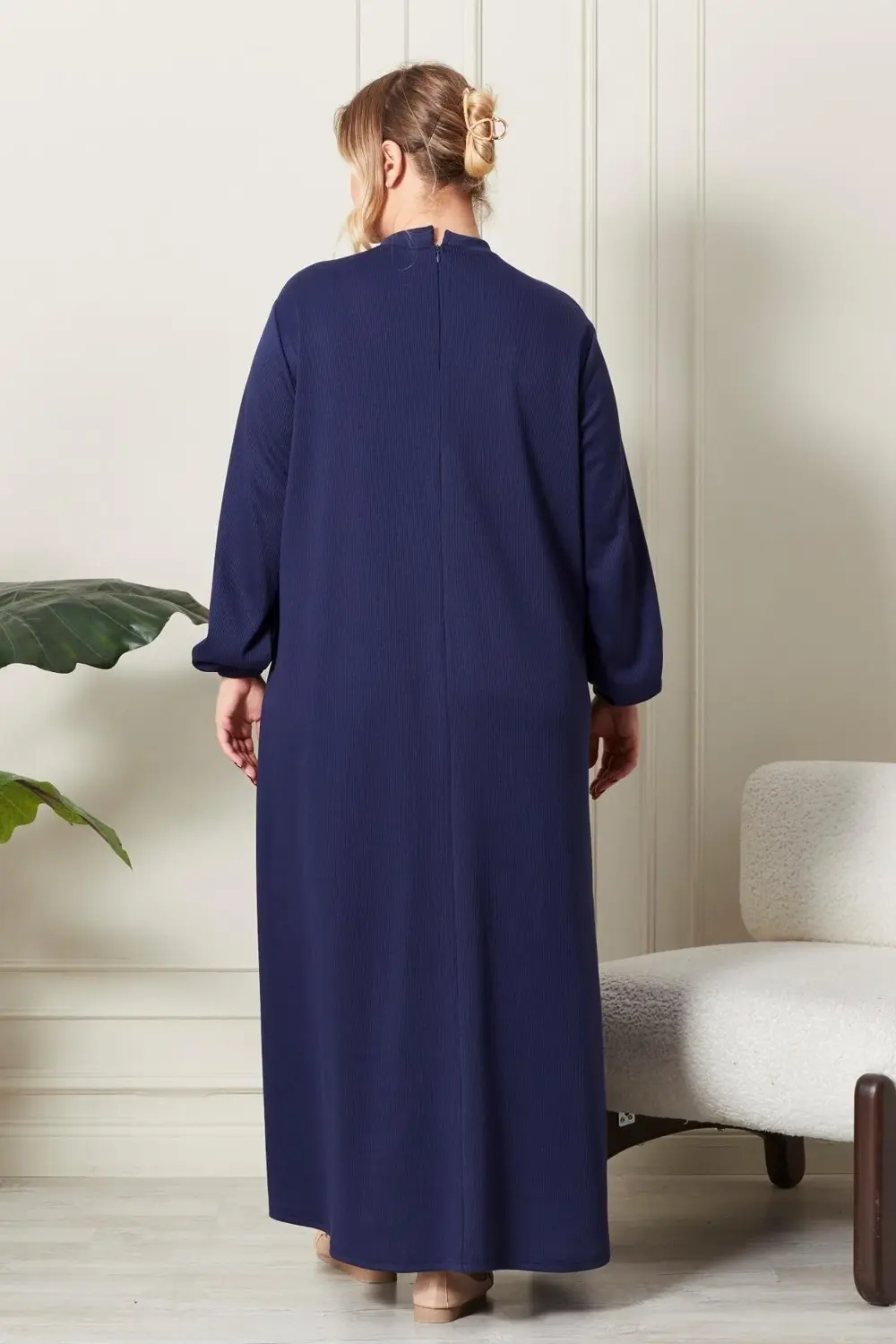 Kadın Büyük Beden Hakim Yaka Fitilli Elbise