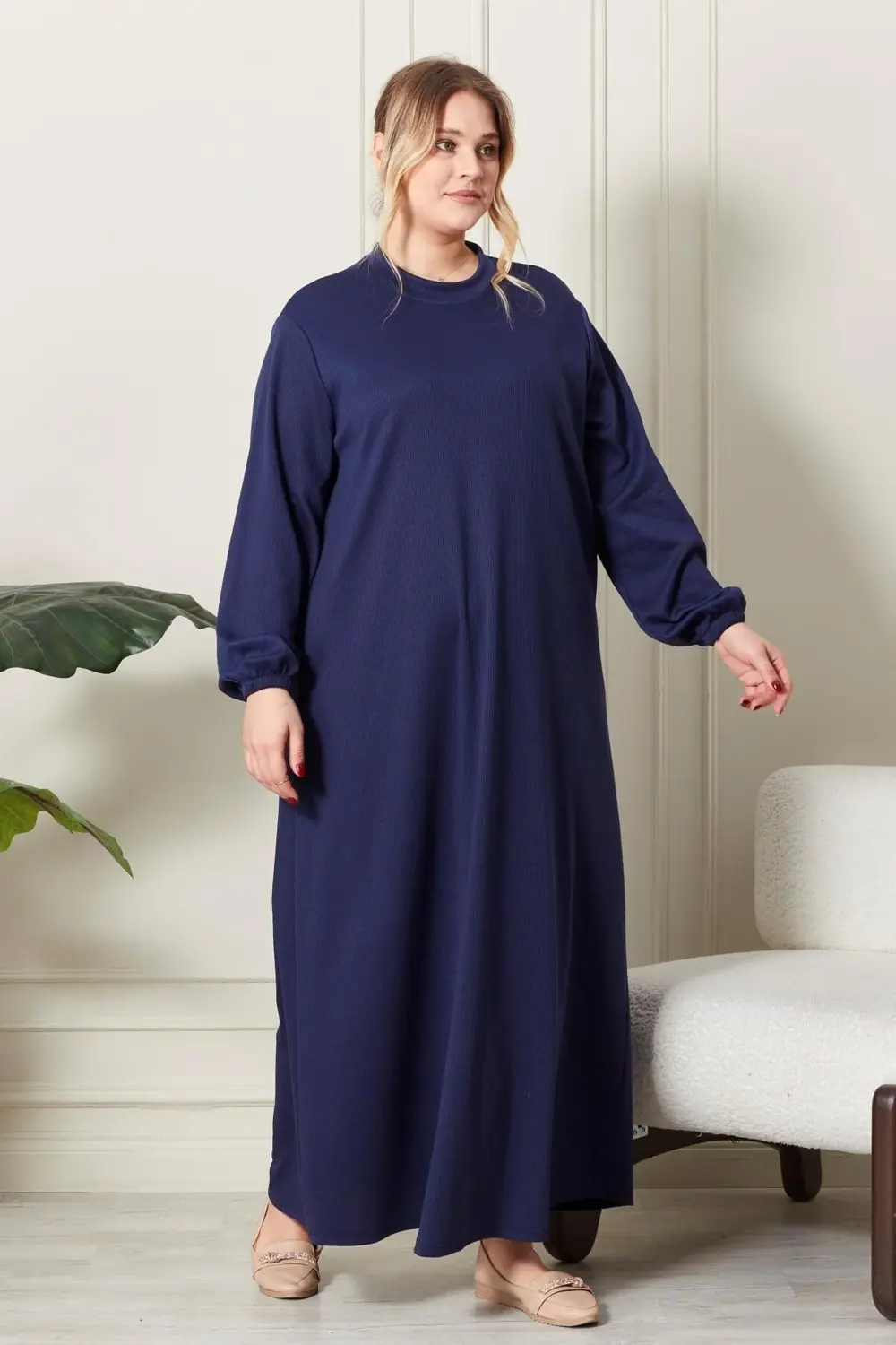 Kadın Büyük Beden Hakim Yaka Fitilli Elbise