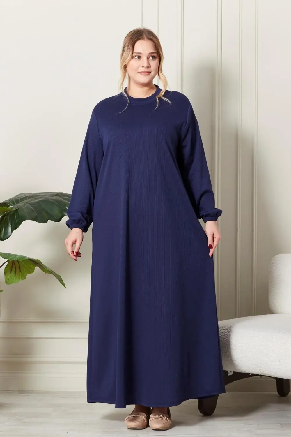 Kadın Büyük Beden Hakim Yaka Fitilli Elbise