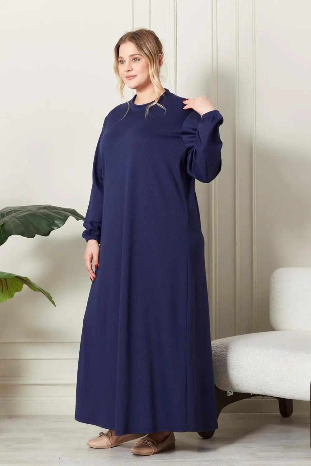 Kadın Büyük Beden Hakim Yaka Fitilli Elbise