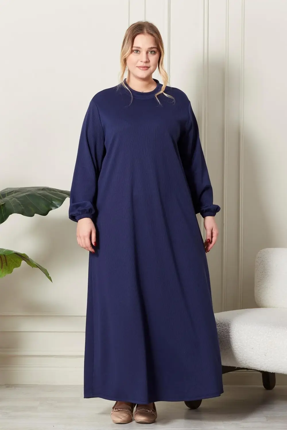 Kadın Büyük Beden Hakim Yaka Fitilli Elbise