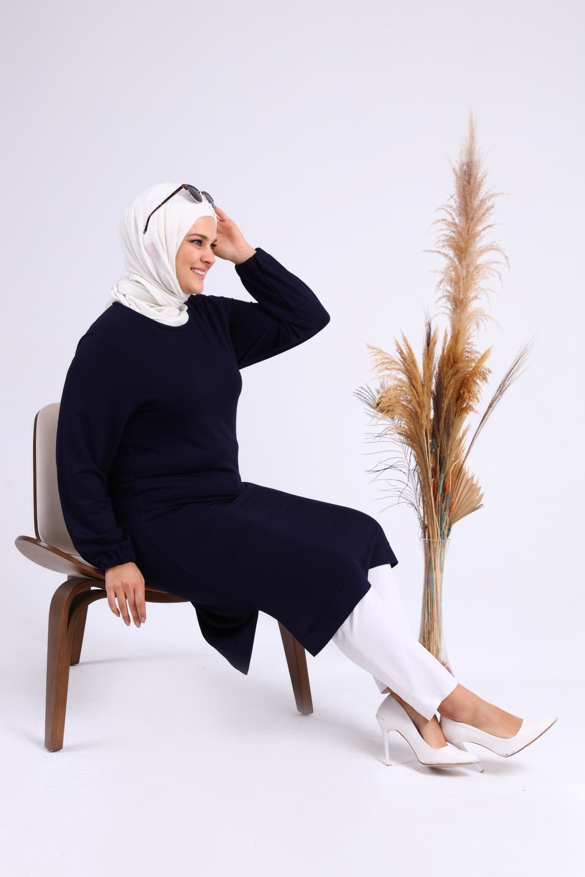 Ferace Kadın Büyük Beden İki İplik Penye Uzun Tesettür Tunik