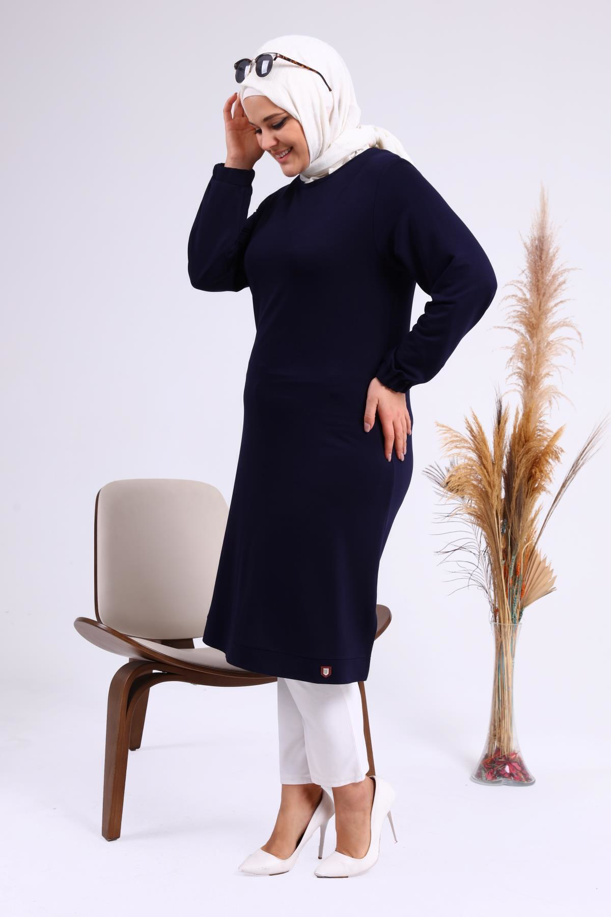 Ferace Kadın Büyük Beden İki İplik Penye Uzun Tesettür Tunik