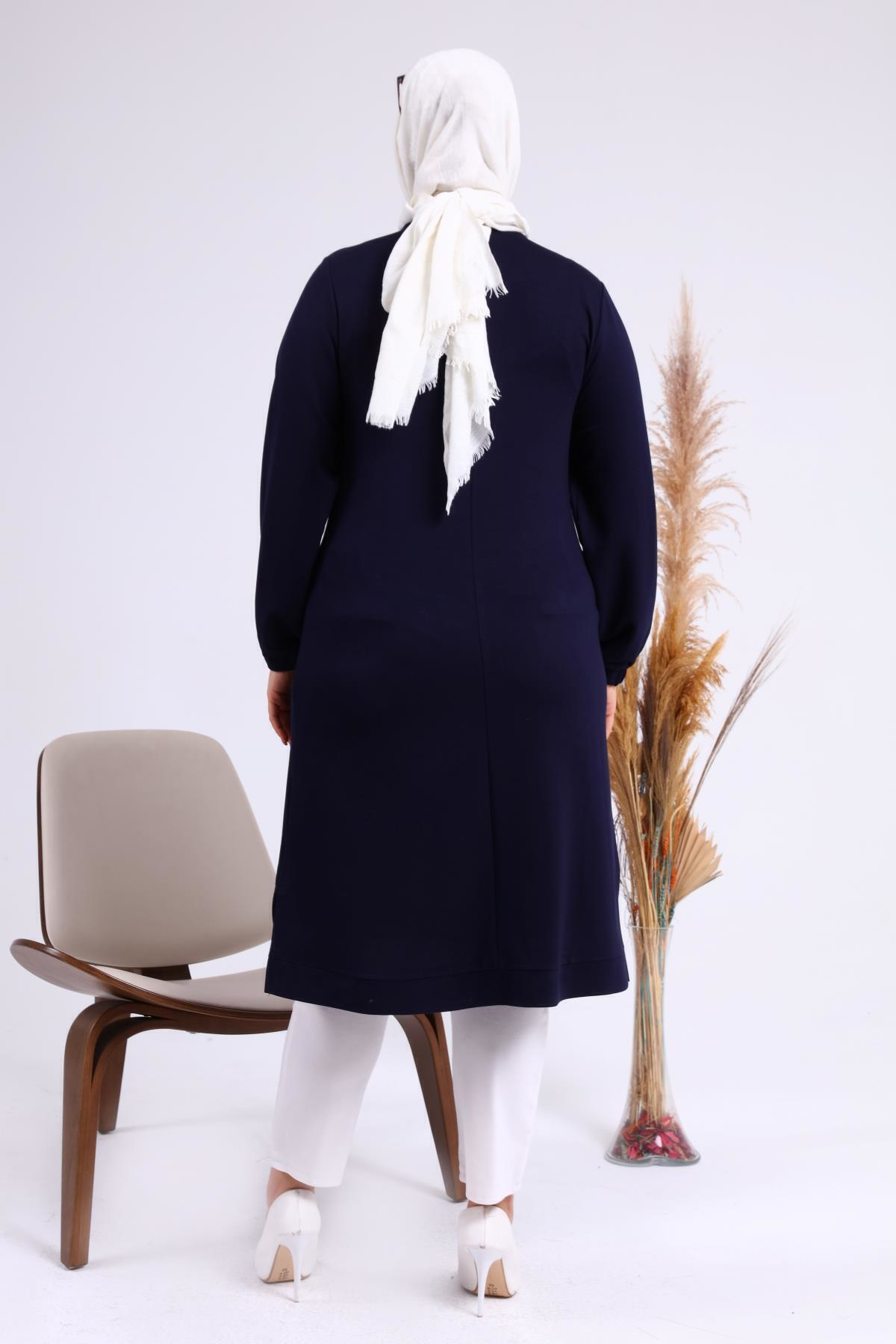 Ferace Kadın Büyük Beden İki İplik Penye Uzun Tesettür Tunik