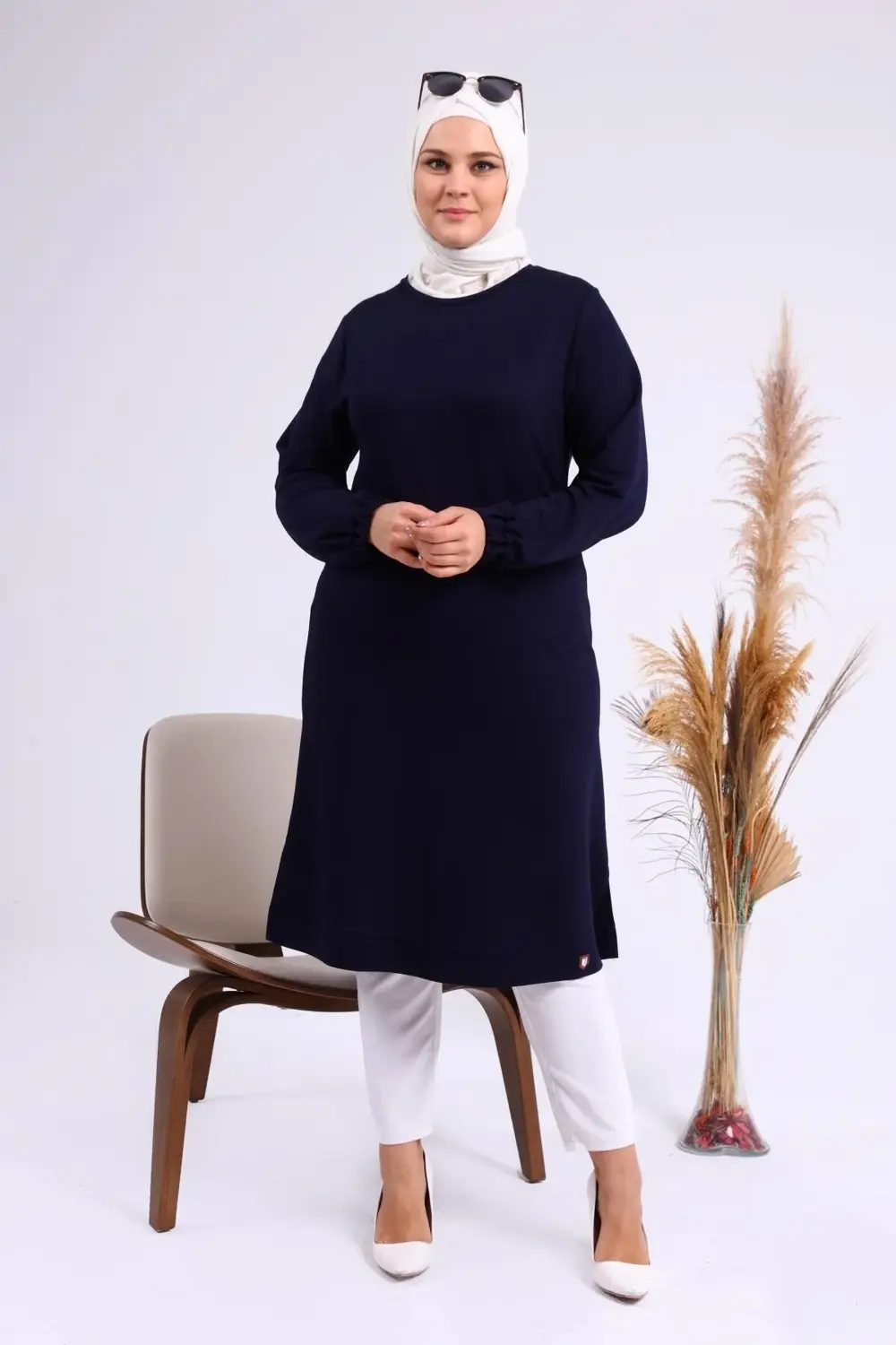 Kadın Büyük Beden Iki Iplik Penye Uzun Tesettür Tunik