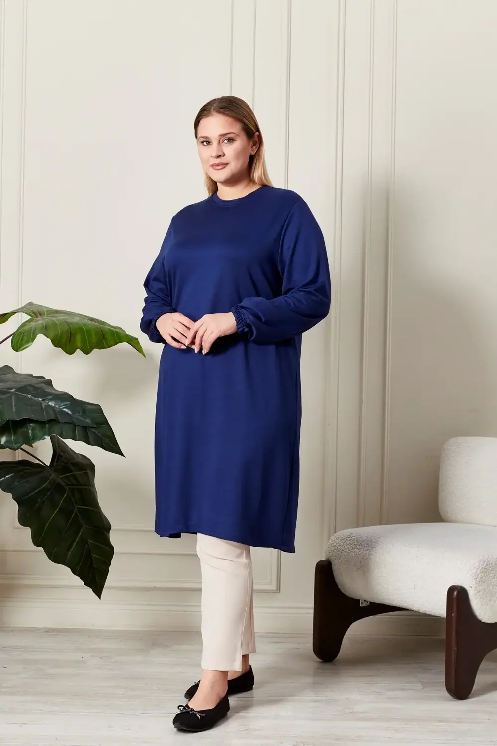 Kadın Büyük Beden Iki Iplik Penye Uzun Tesettür Tunik