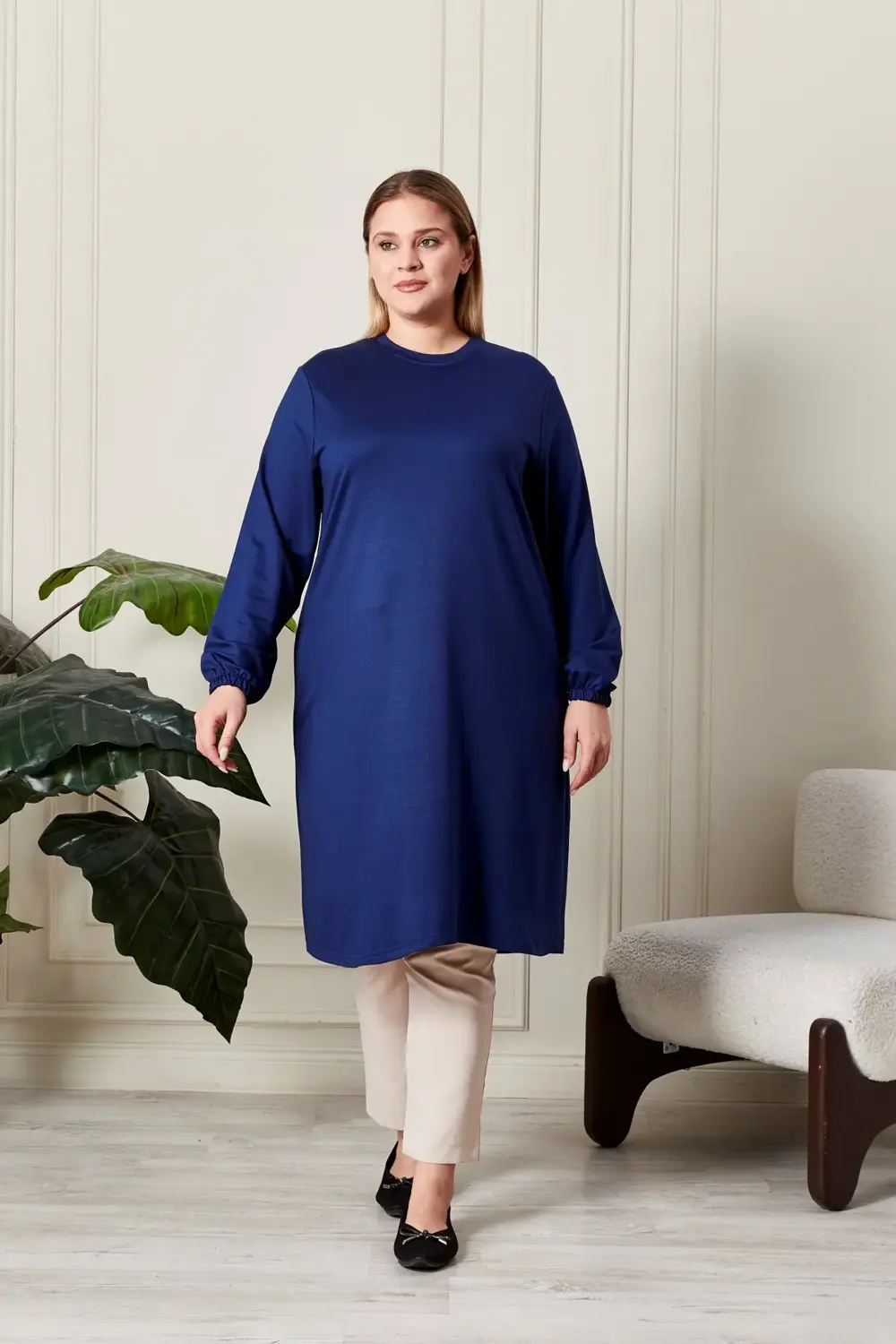 Kadın Büyük Beden Iki Iplik Penye Uzun Tesettür Tunik