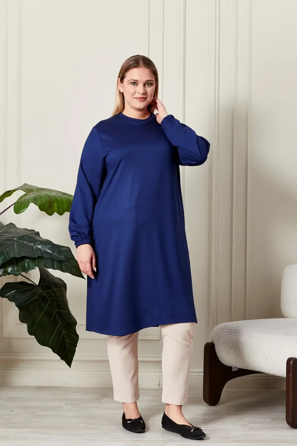 Kadın Büyük Beden Iki Iplik Penye Uzun Tesettür Tunik