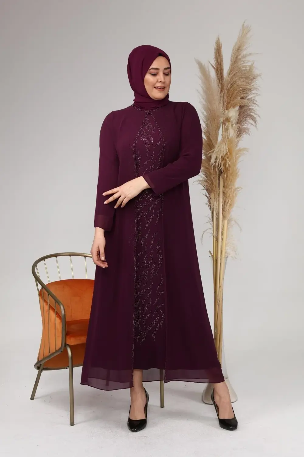 Kadin Buyuk Beden Işlemeli Ve Desenli Abiye Takım Elbise