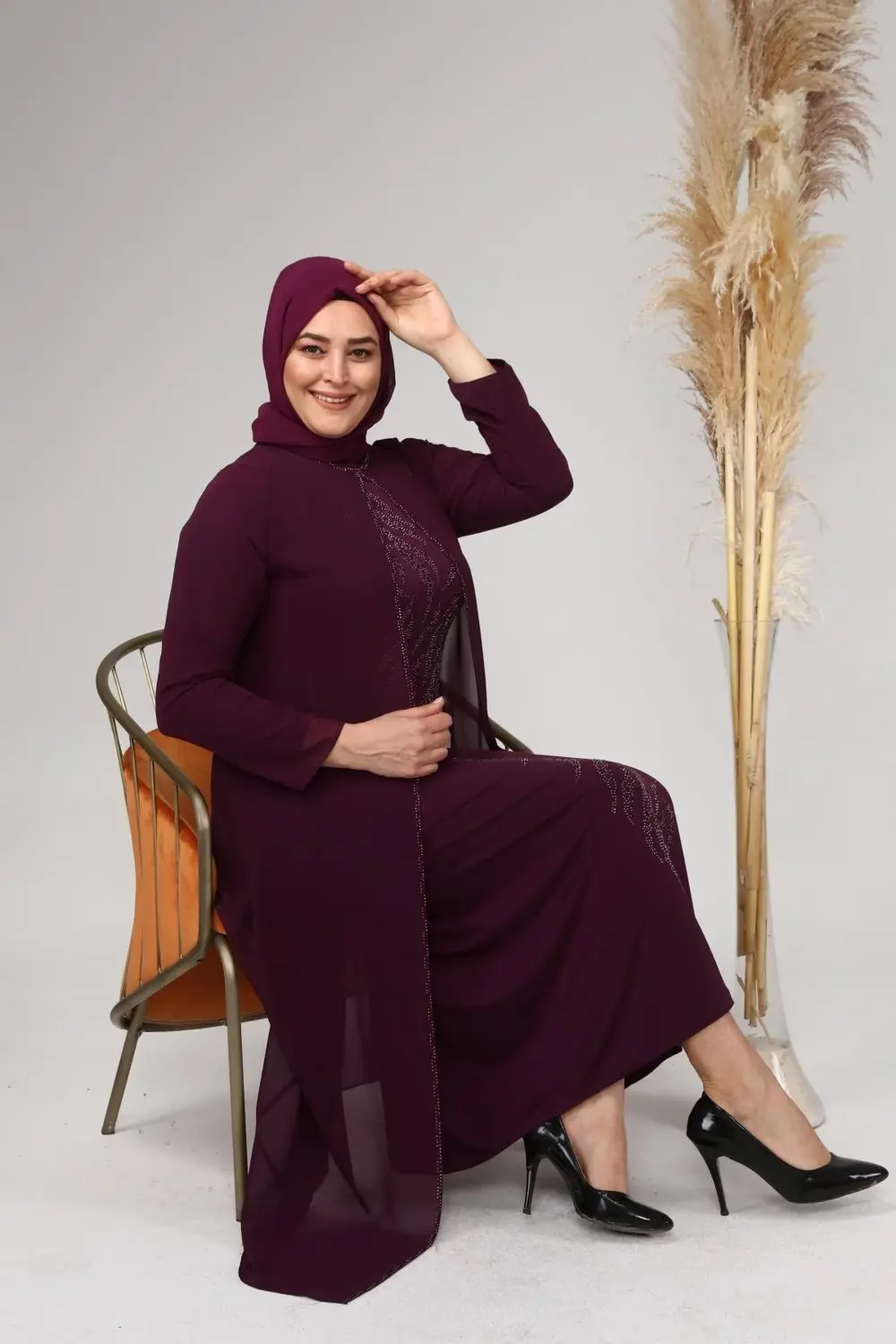 Kadin Buyuk Beden Işlemeli Ve Desenli Abiye Takım Elbise