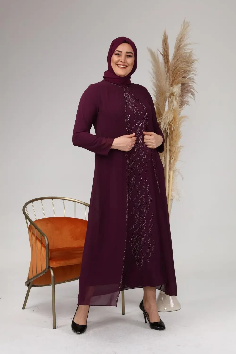 Kadin Buyuk Beden Işlemeli Ve Desenli Abiye Takım Elbise