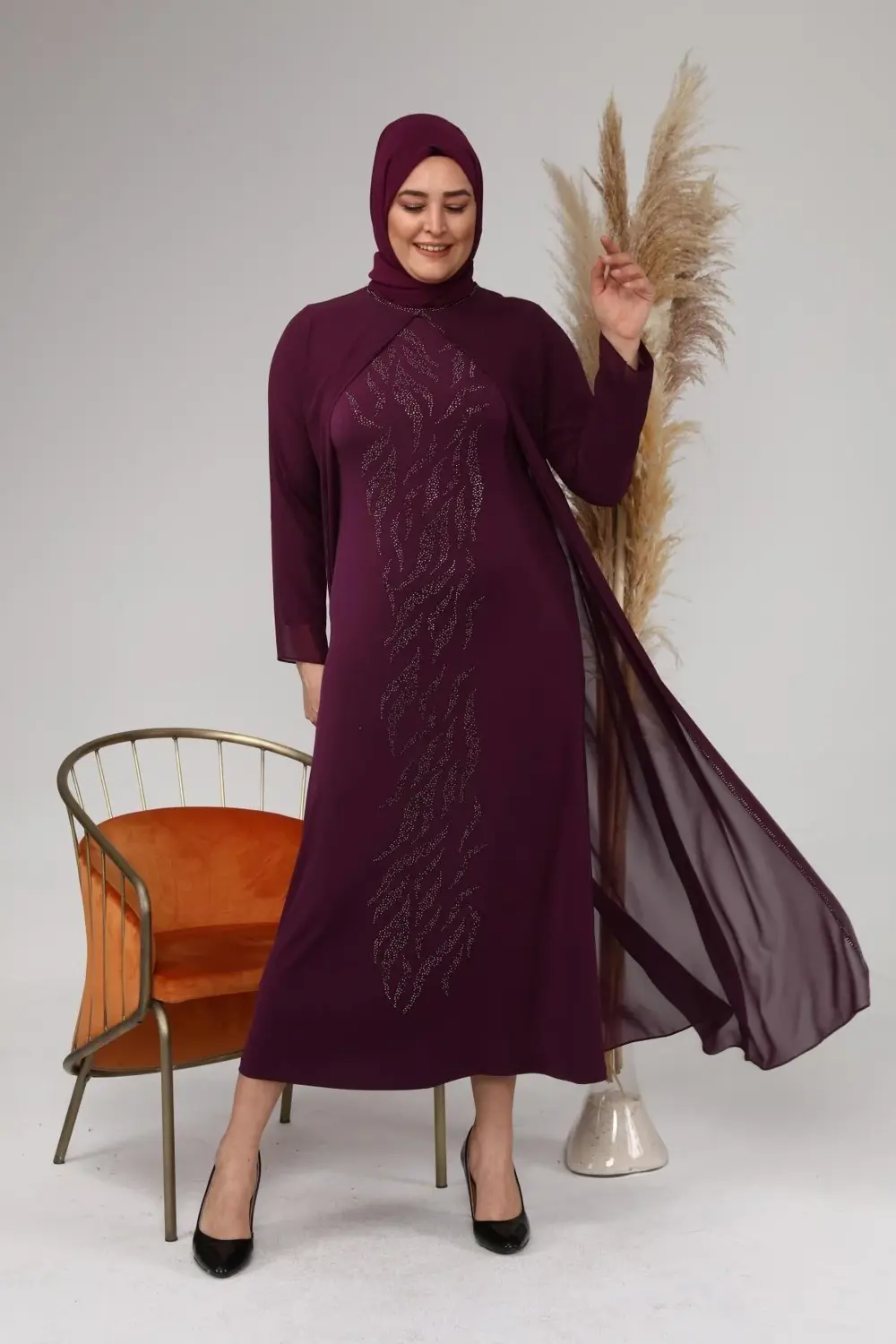 Kadin Buyuk Beden Işlemeli Ve Desenli Abiye Takım Elbise