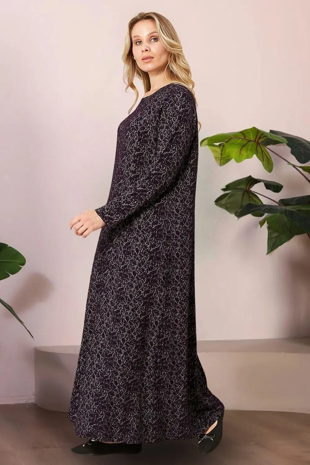 Kadın Büyük Beden Jakar Tesettür Anne Elbise