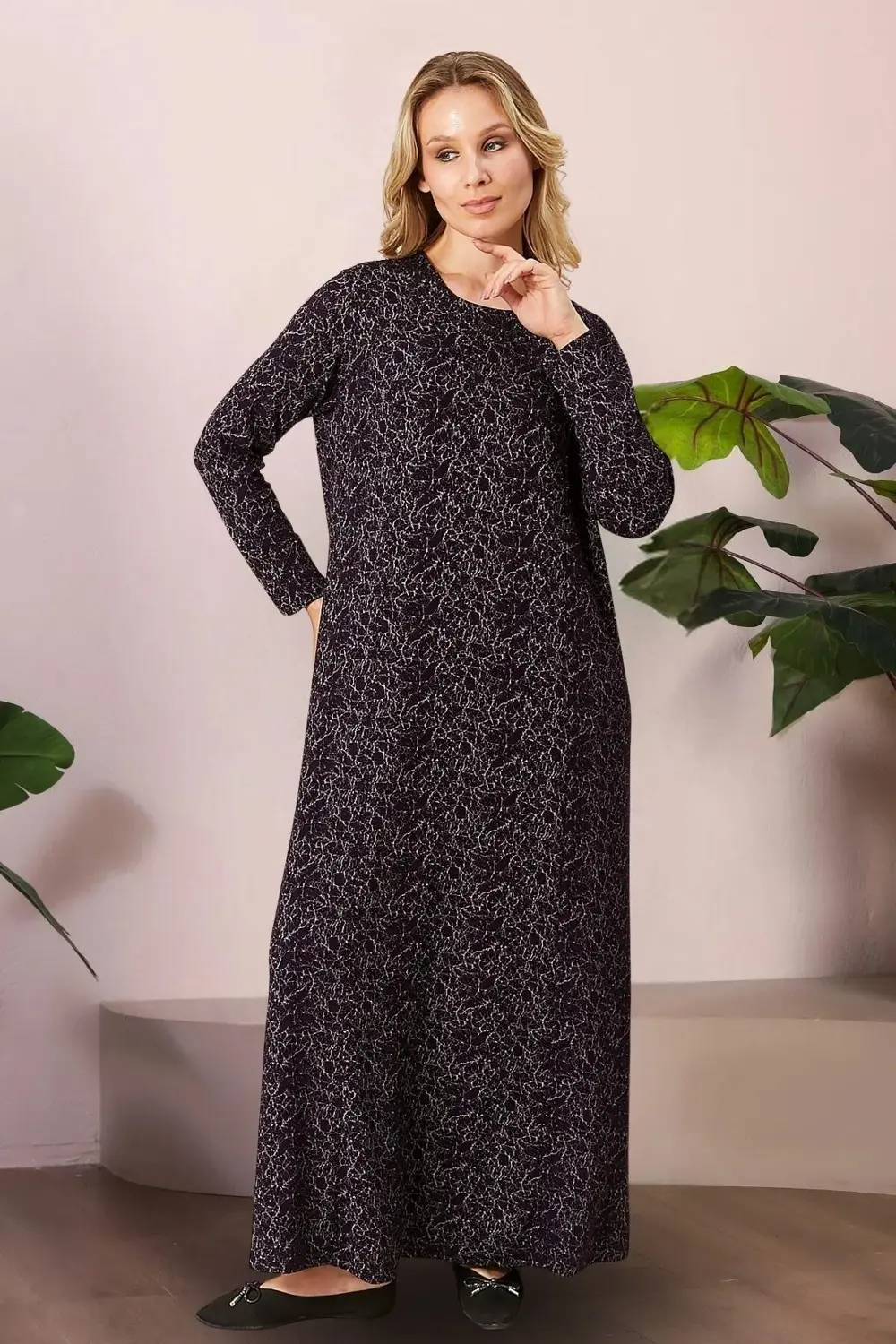 Kadın Büyük Beden Jakar Tesettür Anne Elbise
