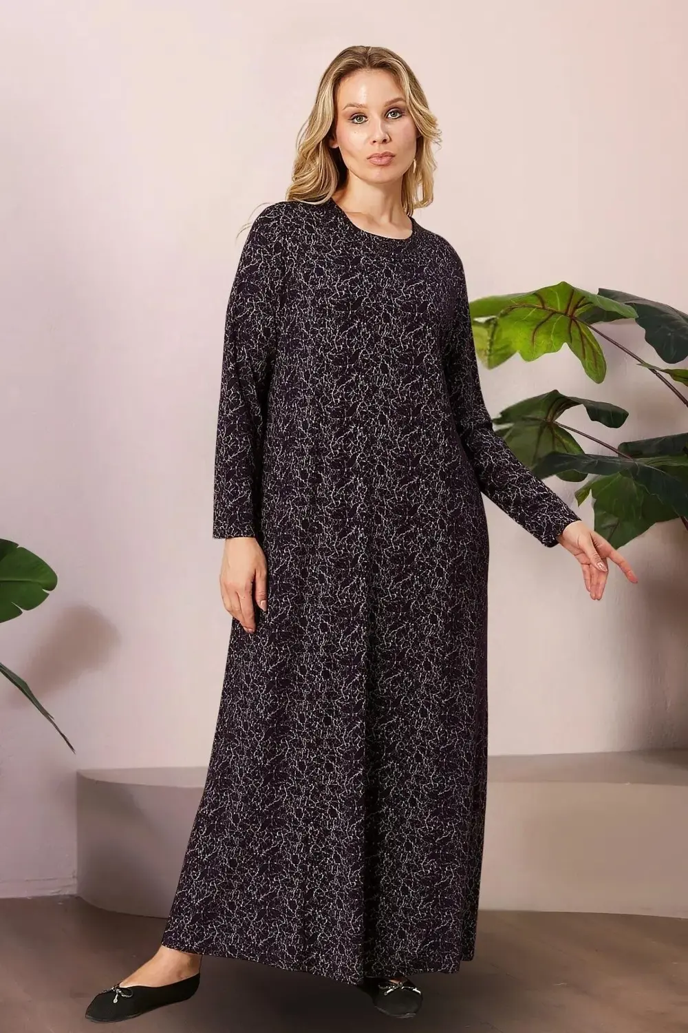 Kadın Büyük Beden Jakar Tesettür Anne Elbise