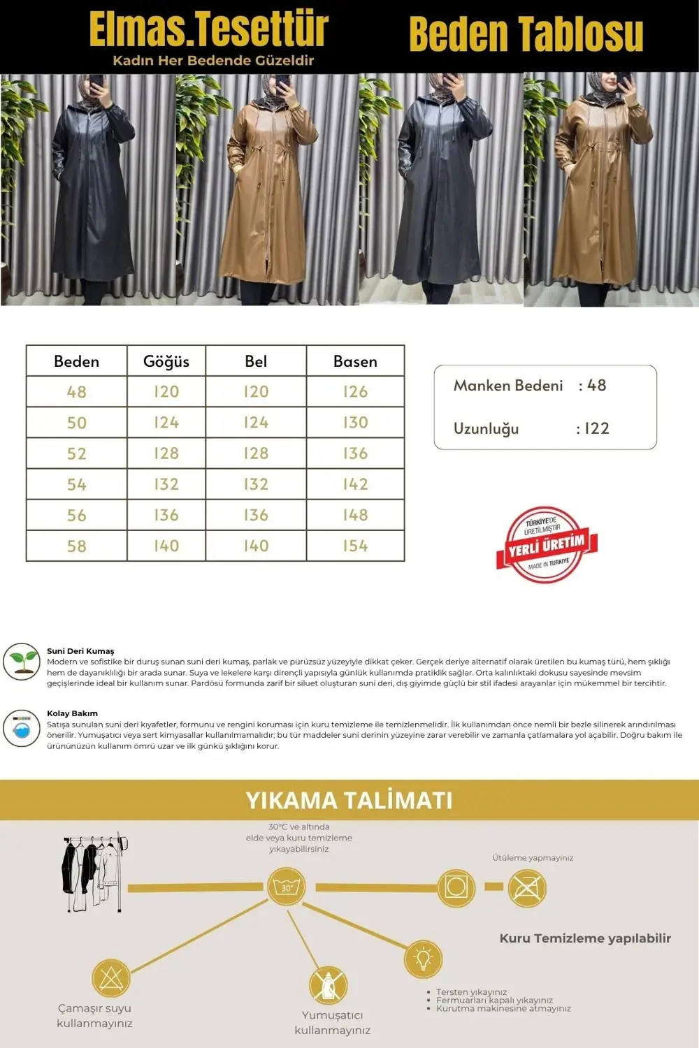 Kadın Büyük Beden Kapşonlu Fermuarlı Suni Deri Tesettür Kap Su Ge Kadın Büyük Beden Kapşonlu Fermuarlı Suni Deri Tesettür Kap Su Ge