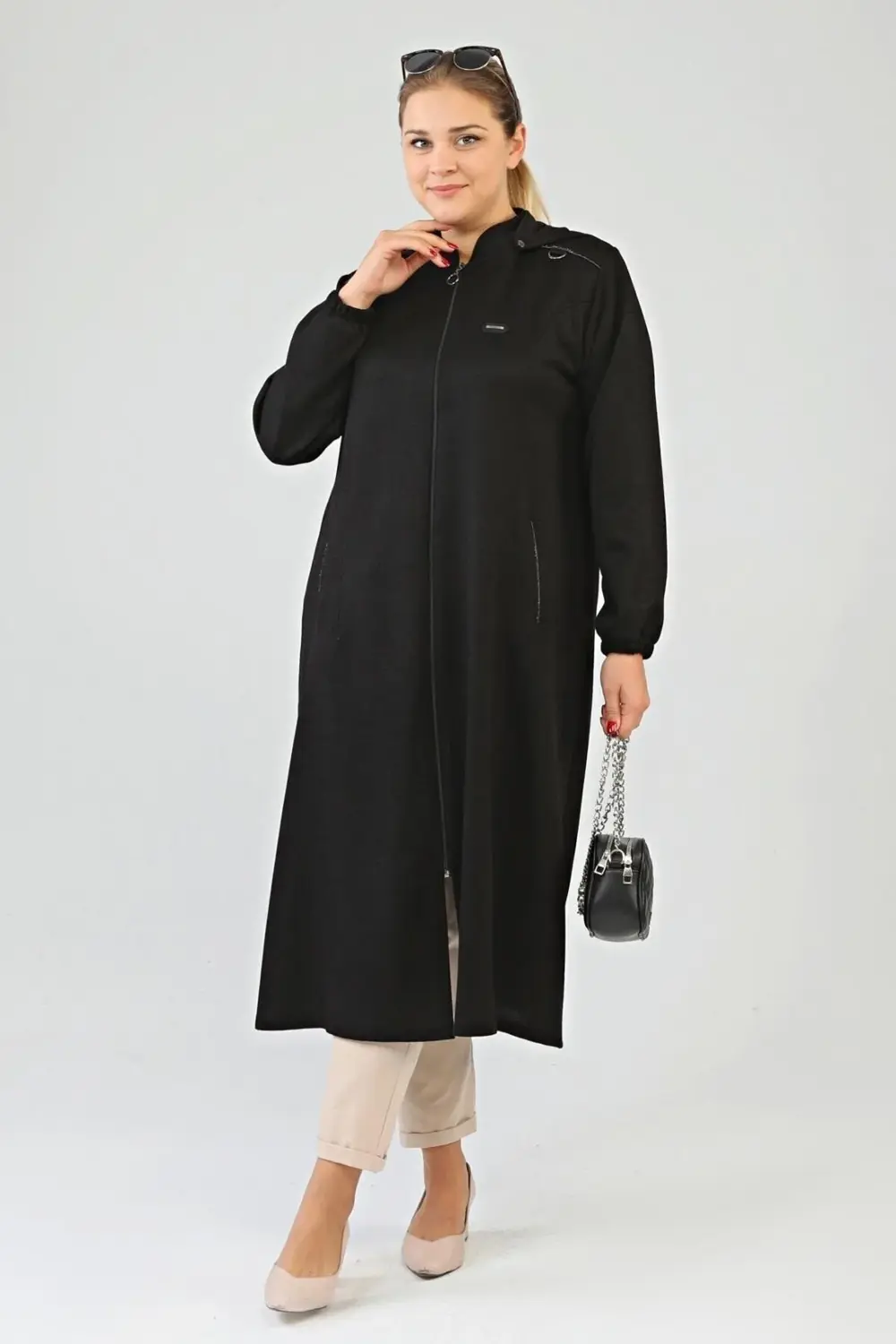 Kadin Buyuk Beden Kapşonlu Kislik Kap Kaban