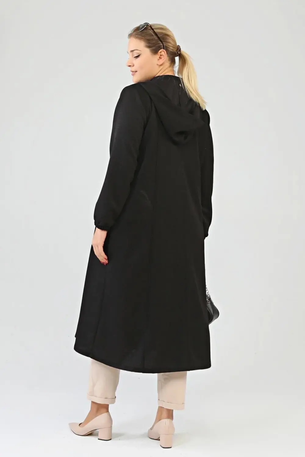 Kadin Buyuk Beden Kapşonlu Kislik Kap Kaban