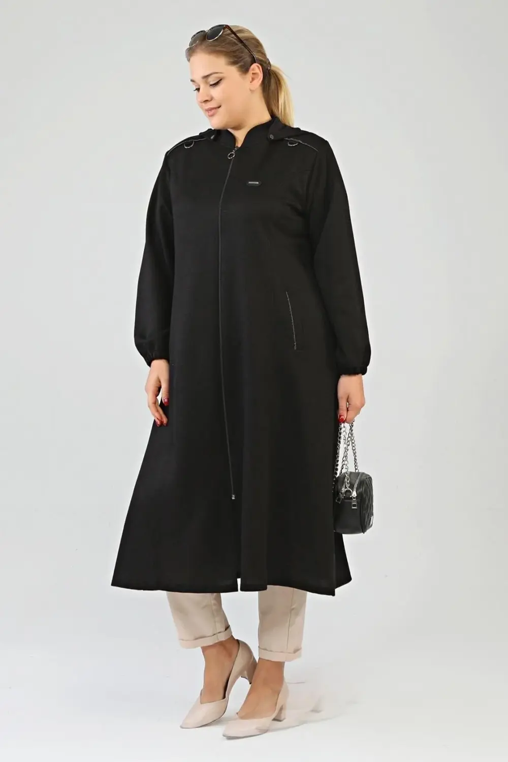 Kadin Buyuk Beden Kapşonlu Kislik Kap Kaban