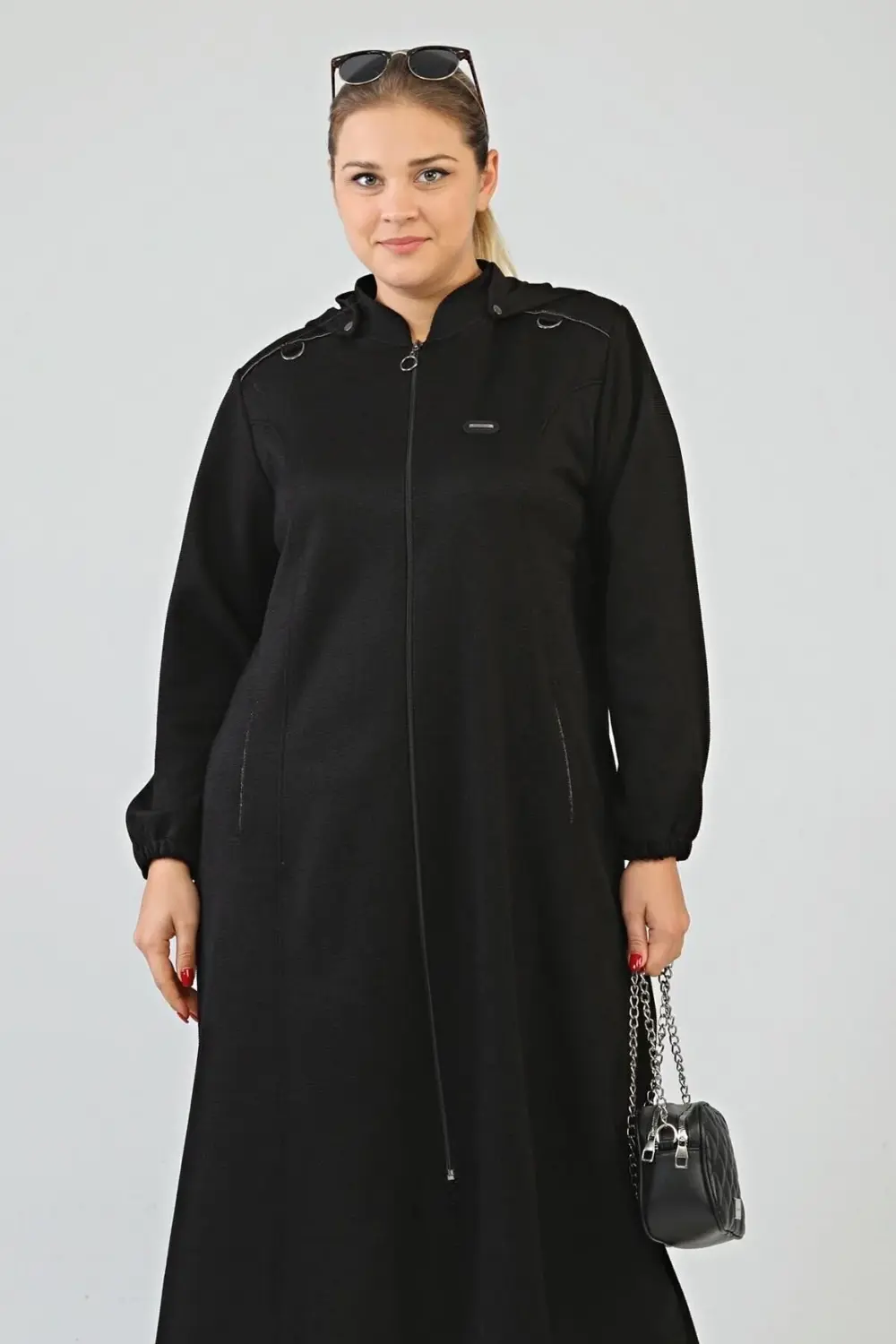 Kadin Buyuk Beden Kapşonlu Kislik Kap Kaban