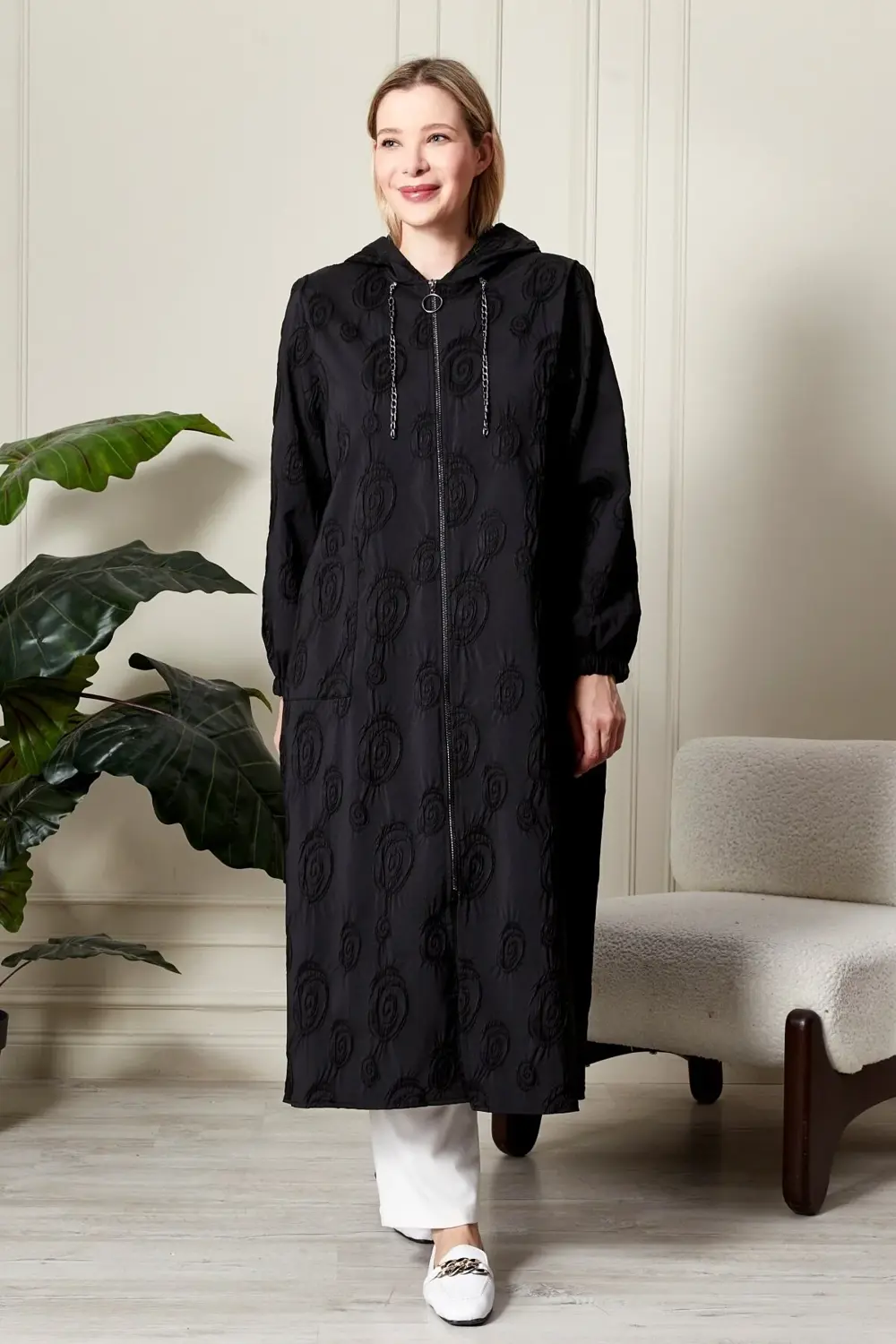 Kadın Büyük Beden Kapüşonlu Jakar Kap Kadın Büyük Beden Kapüşonlu Jakar Kap