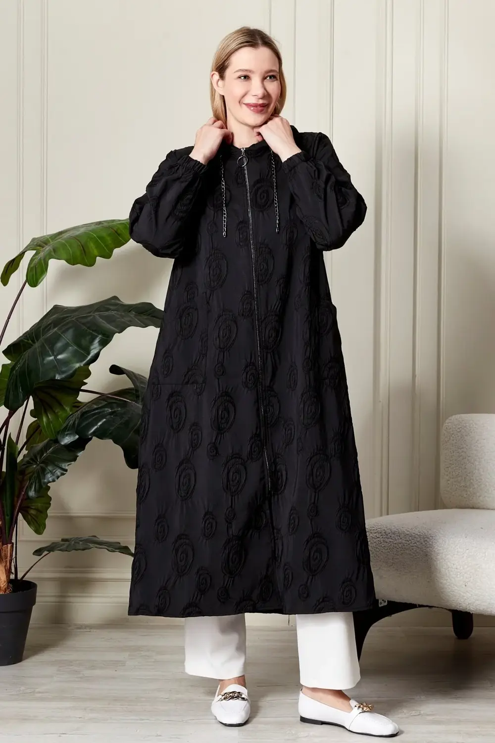 Kadın Büyük Beden Kapüşonlu Jakar Kap Kadın Büyük Beden Kapüşonlu Jakar Kap