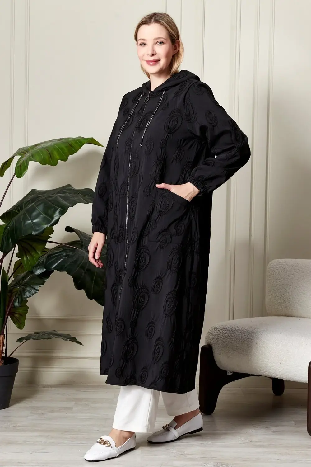 Kadın Büyük Beden Kapüşonlu Jakar Kap Kadın Büyük Beden Kapüşonlu Jakar Kap