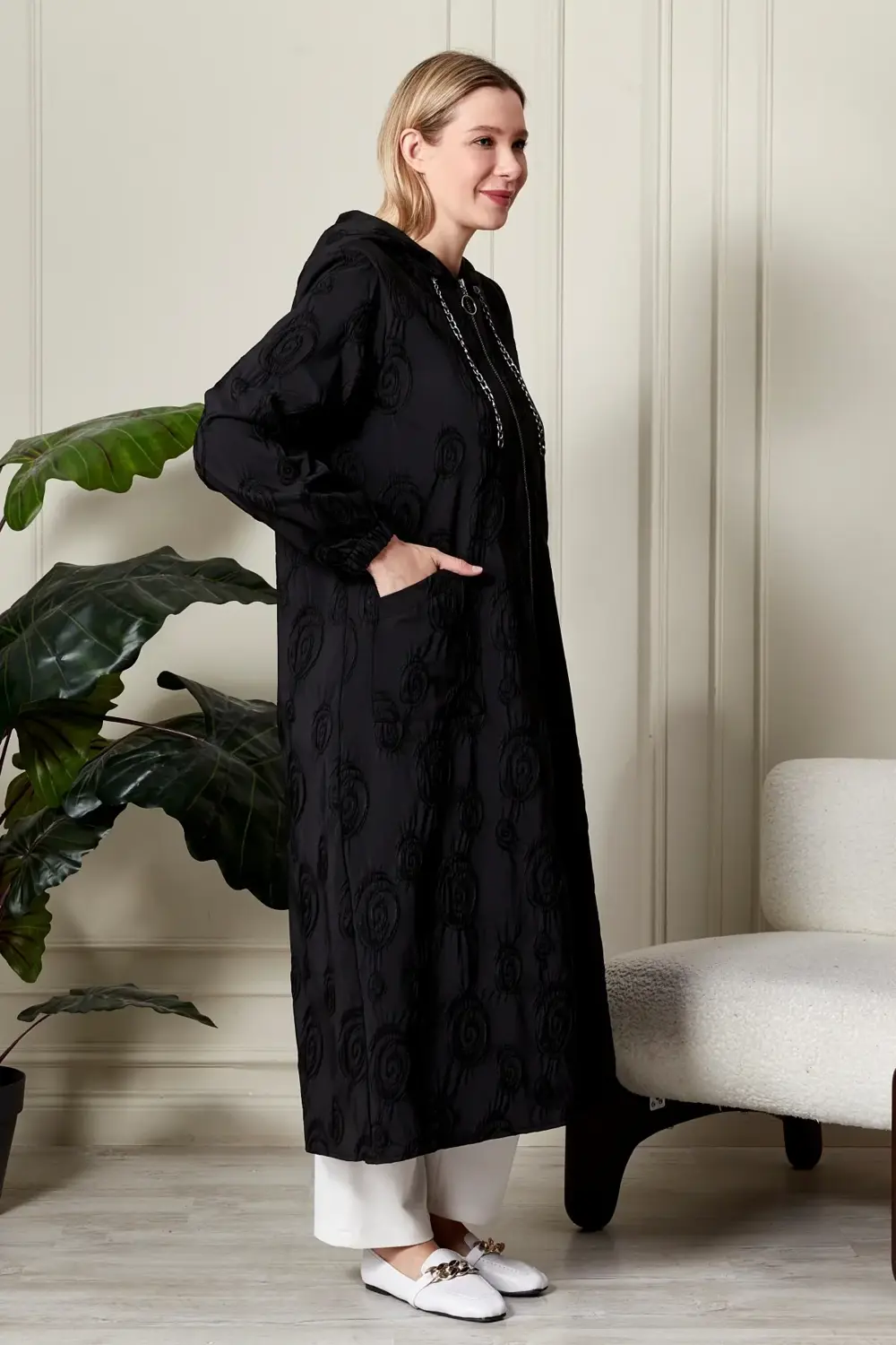 Kadın Büyük Beden Kapüşonlu Jakar Kap