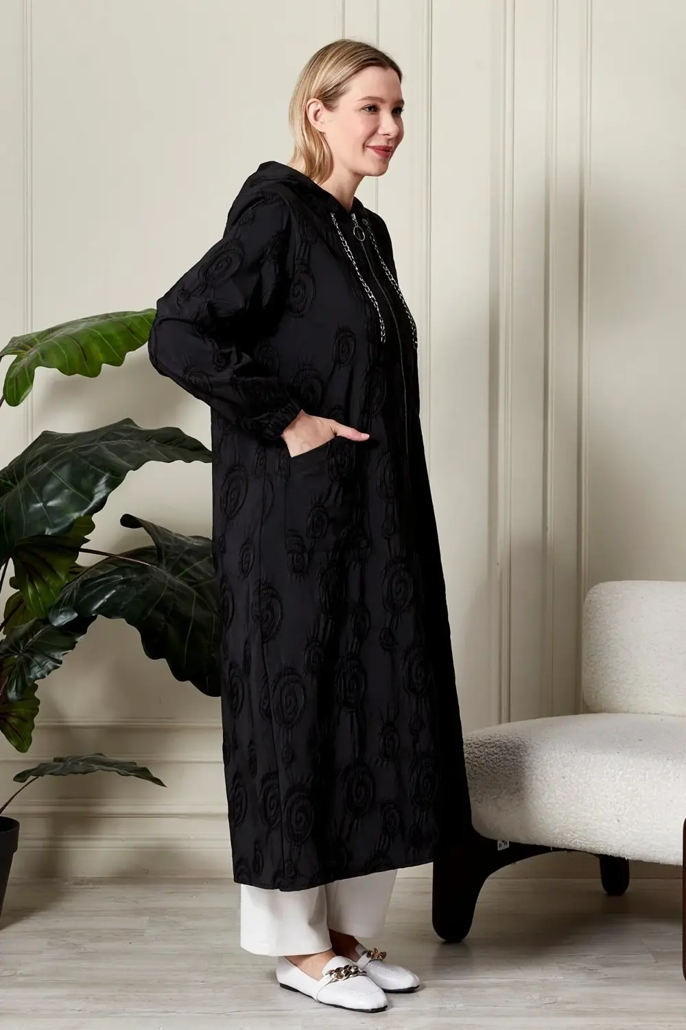 Kadın Büyük Beden Kapüşonlu Jakar Kap