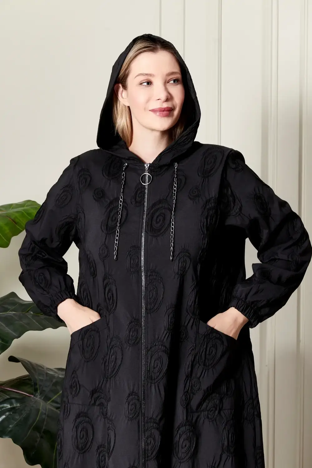 Kadın Büyük Beden Kapüşonlu Jakar Kap