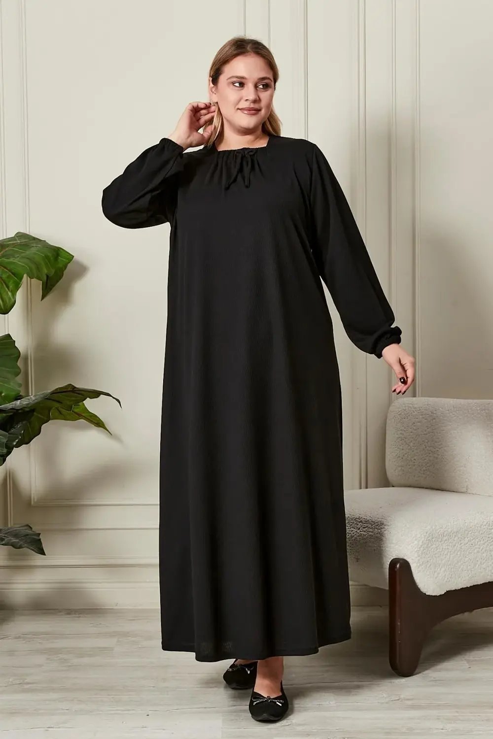 Kadın Büyük Beden Kare Yaka Elbise