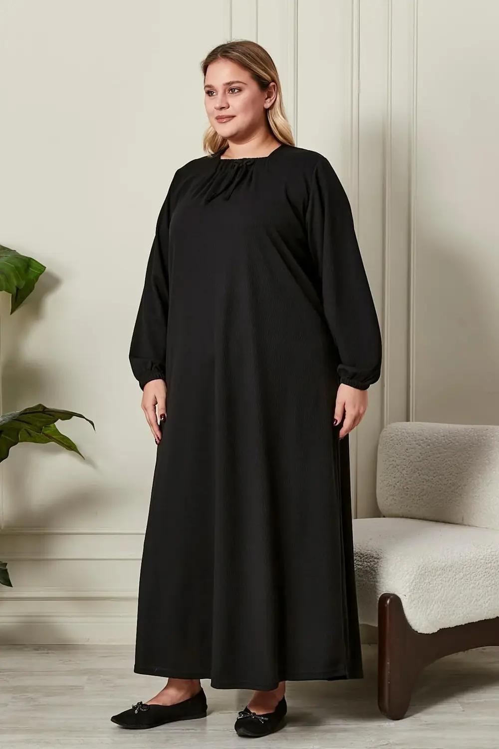 Kadın Büyük Beden Kare Yaka Elbise