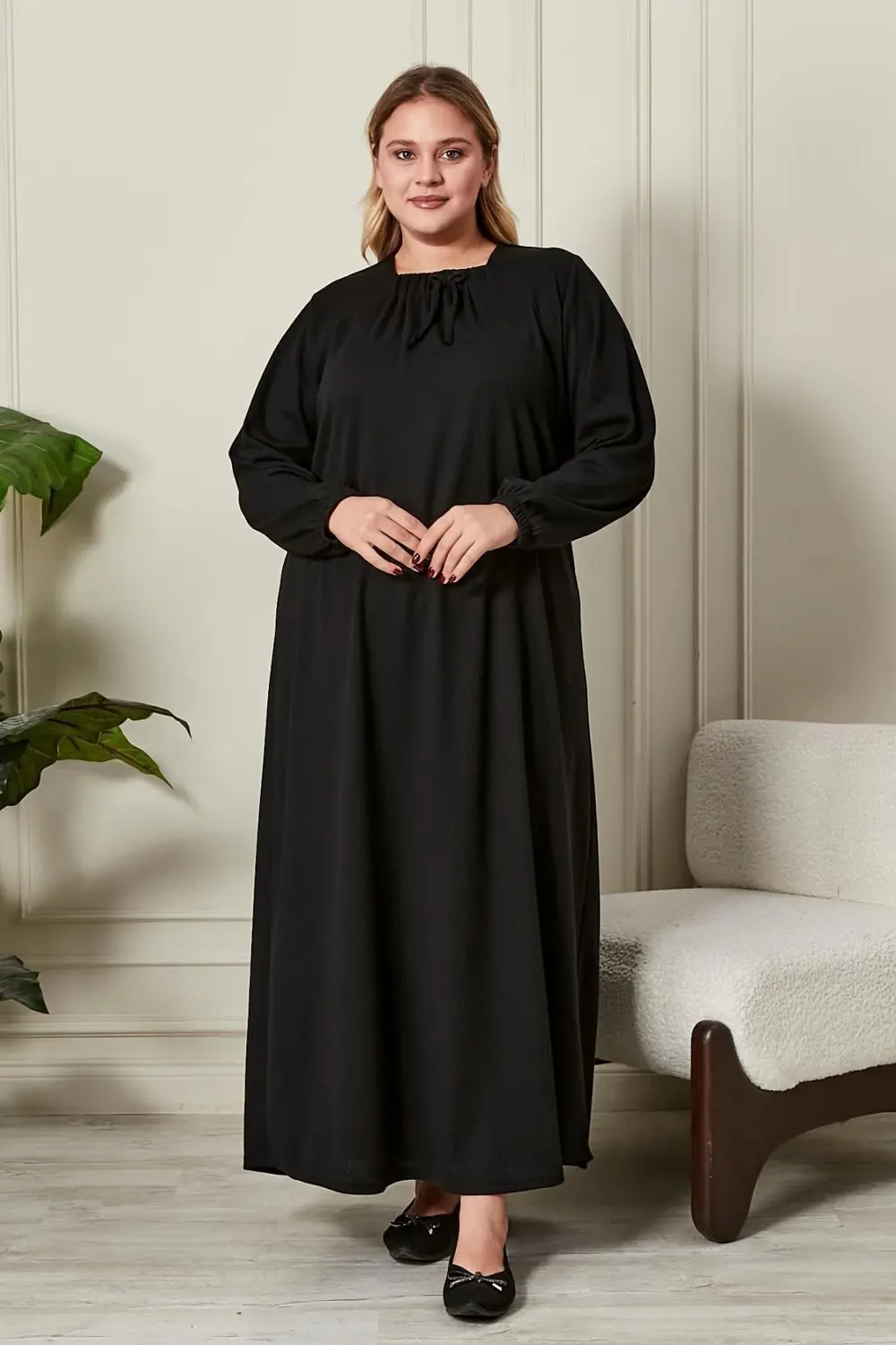 Kadın Büyük Beden Kare Yaka Elbise