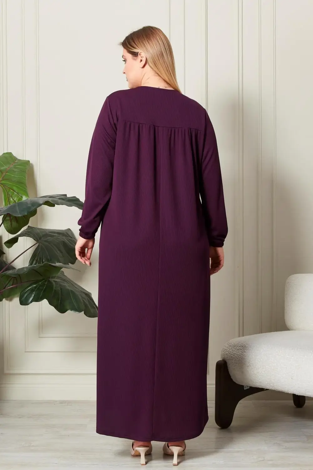 Kadın Büyük Beden Kare Yaka Fitilli Elbise