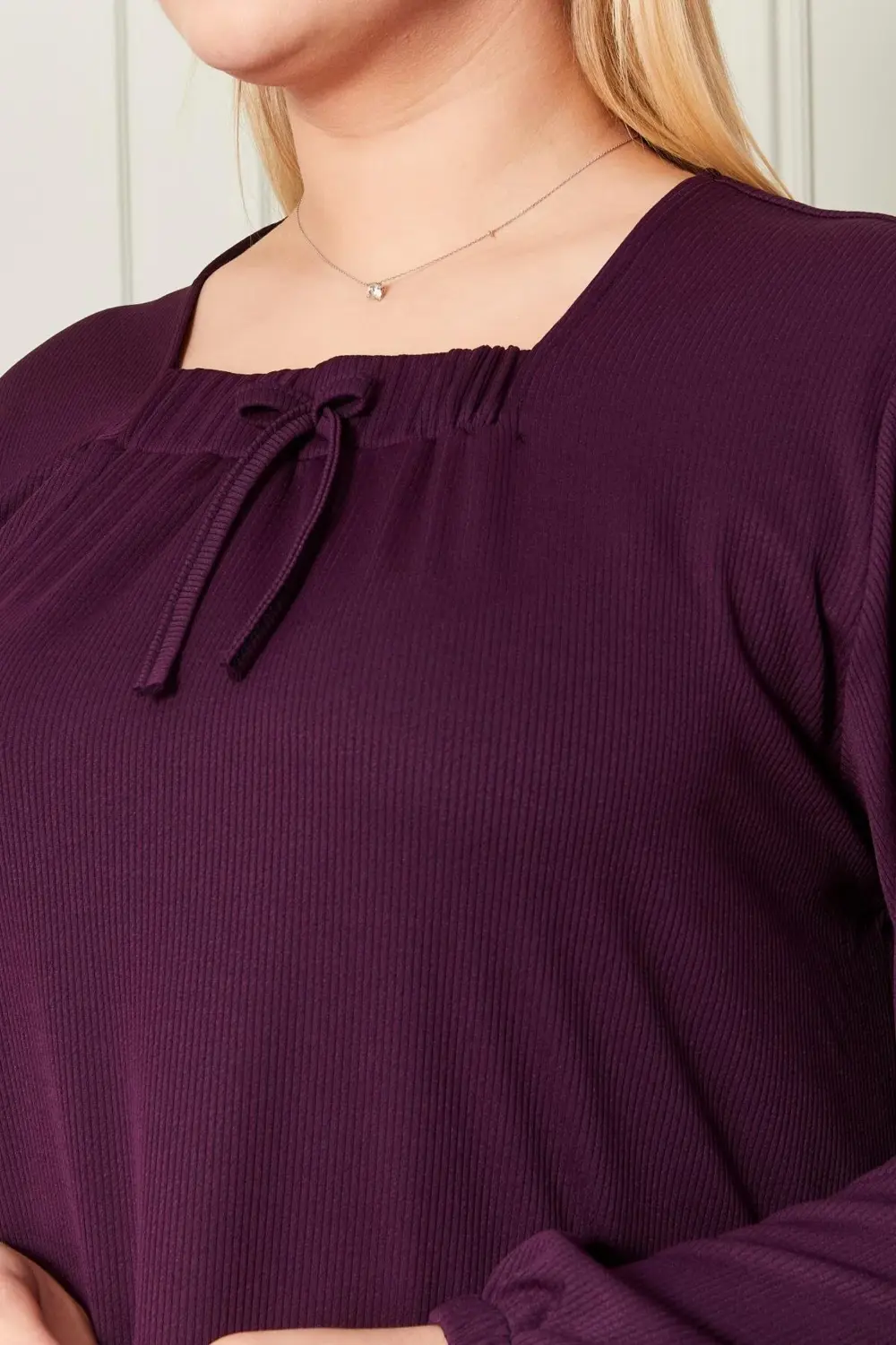 Kadın Büyük Beden Kare Yaka Fitilli Elbise