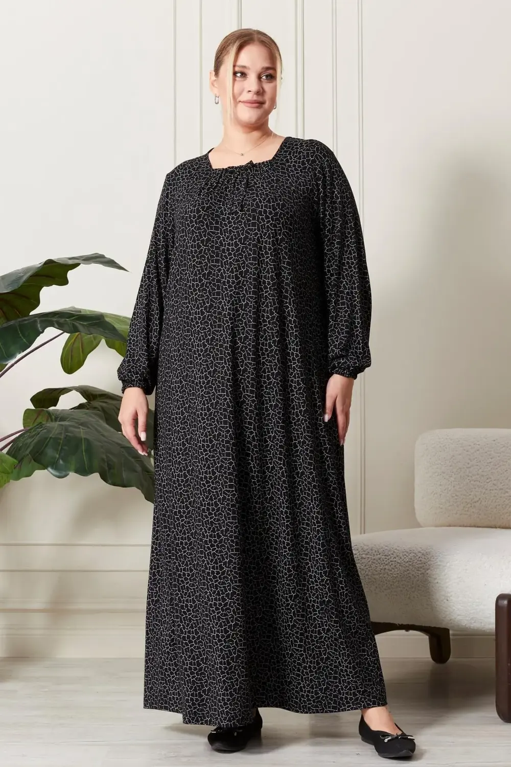 Kadın Buyuk Beden Kare Yaka Tesettür Elbise
