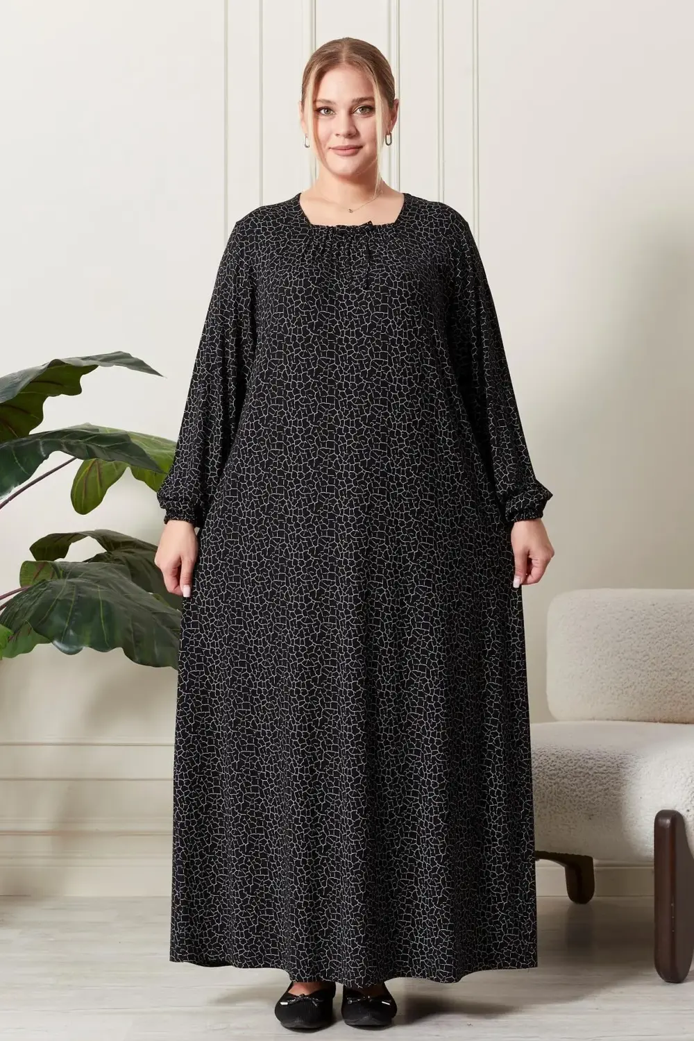 Kadın Buyuk Beden Kare Yaka Tesettür Elbise