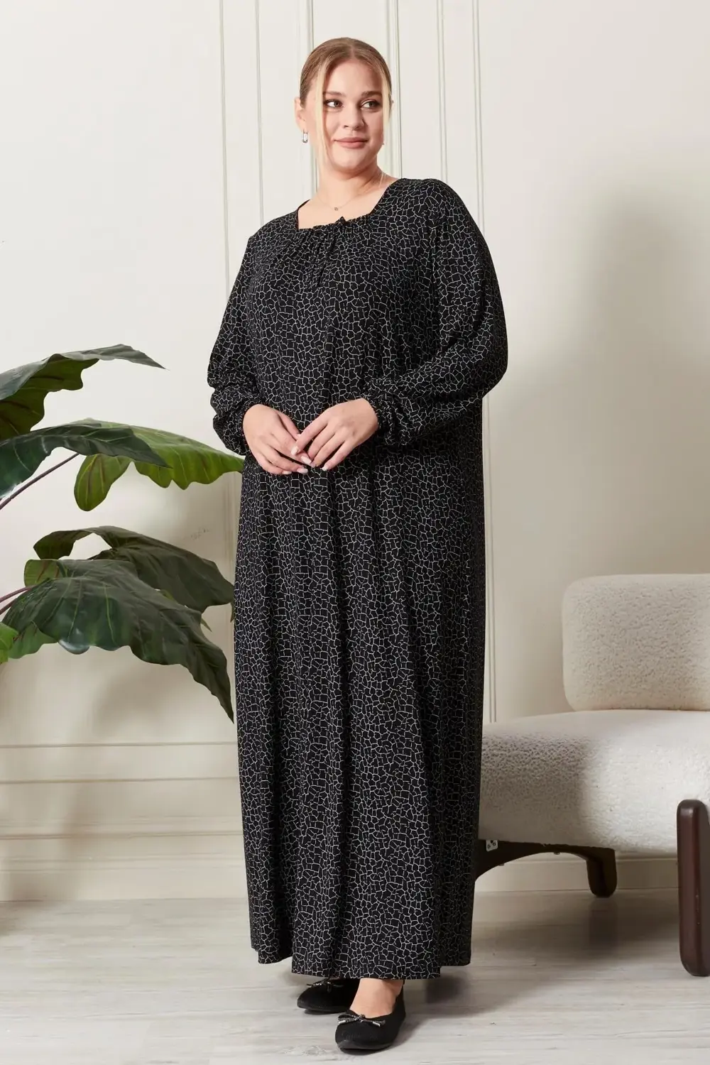 Kadın Buyuk Beden Kare Yaka Tesettür Elbise