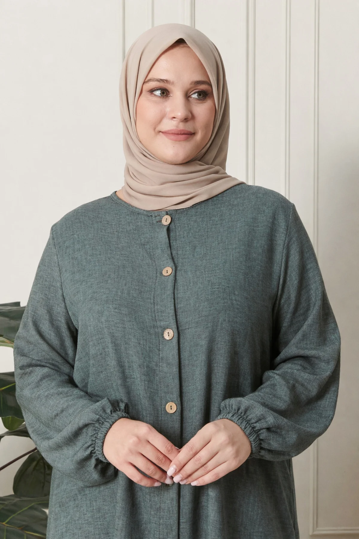 Kadın Büyük Beden Keten Ayrobin 2'li Takım (Tunik - Pantolon)