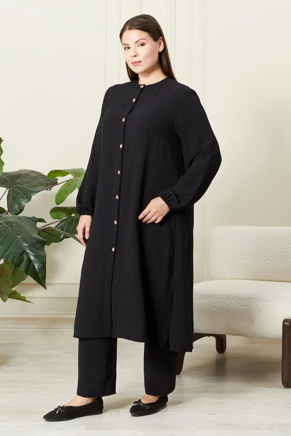 Kadın Büyük Beden Keten Ayrobin 2'li Takım