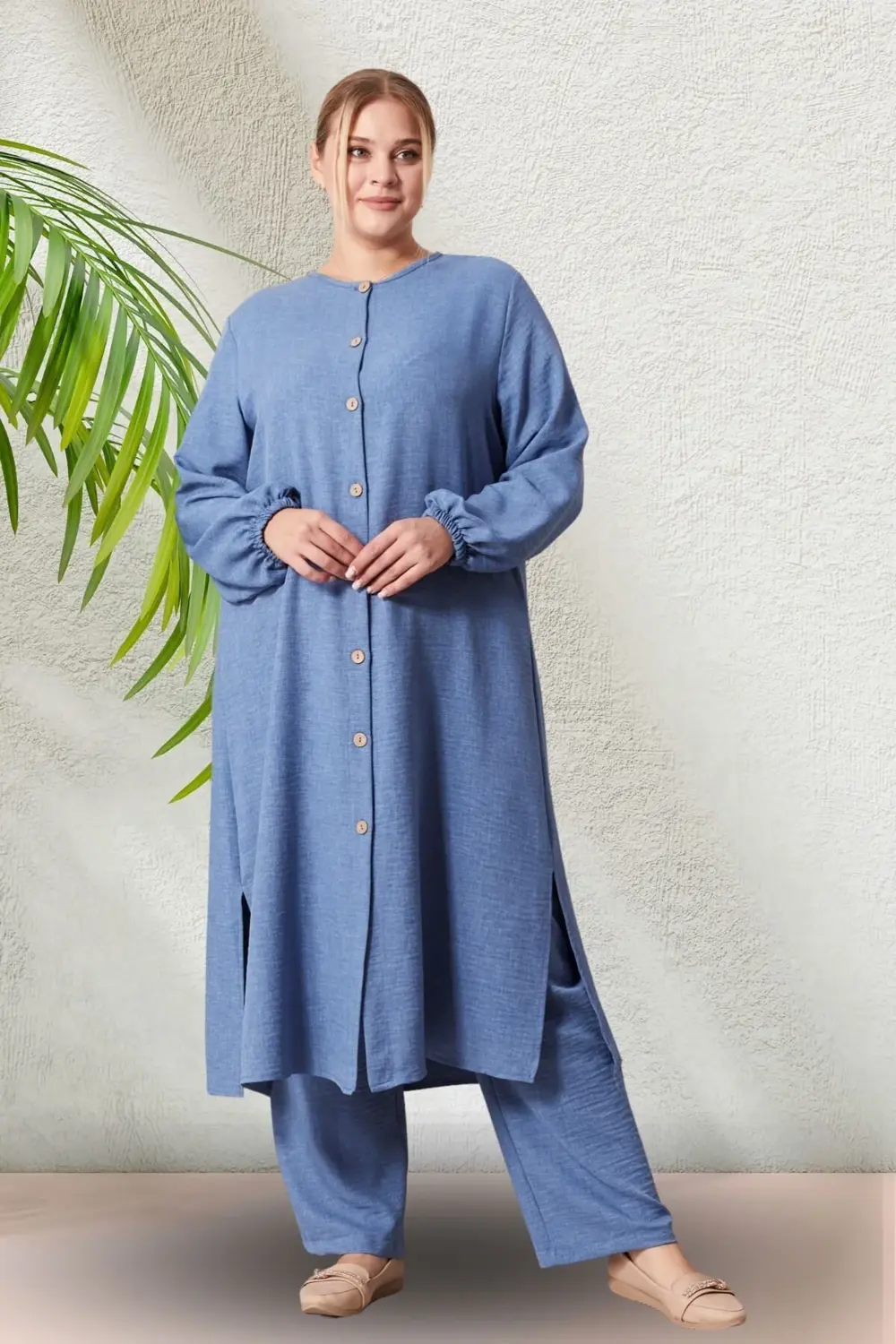 Kadın Büyük Beden Keten Ayrobin 2'li Takım