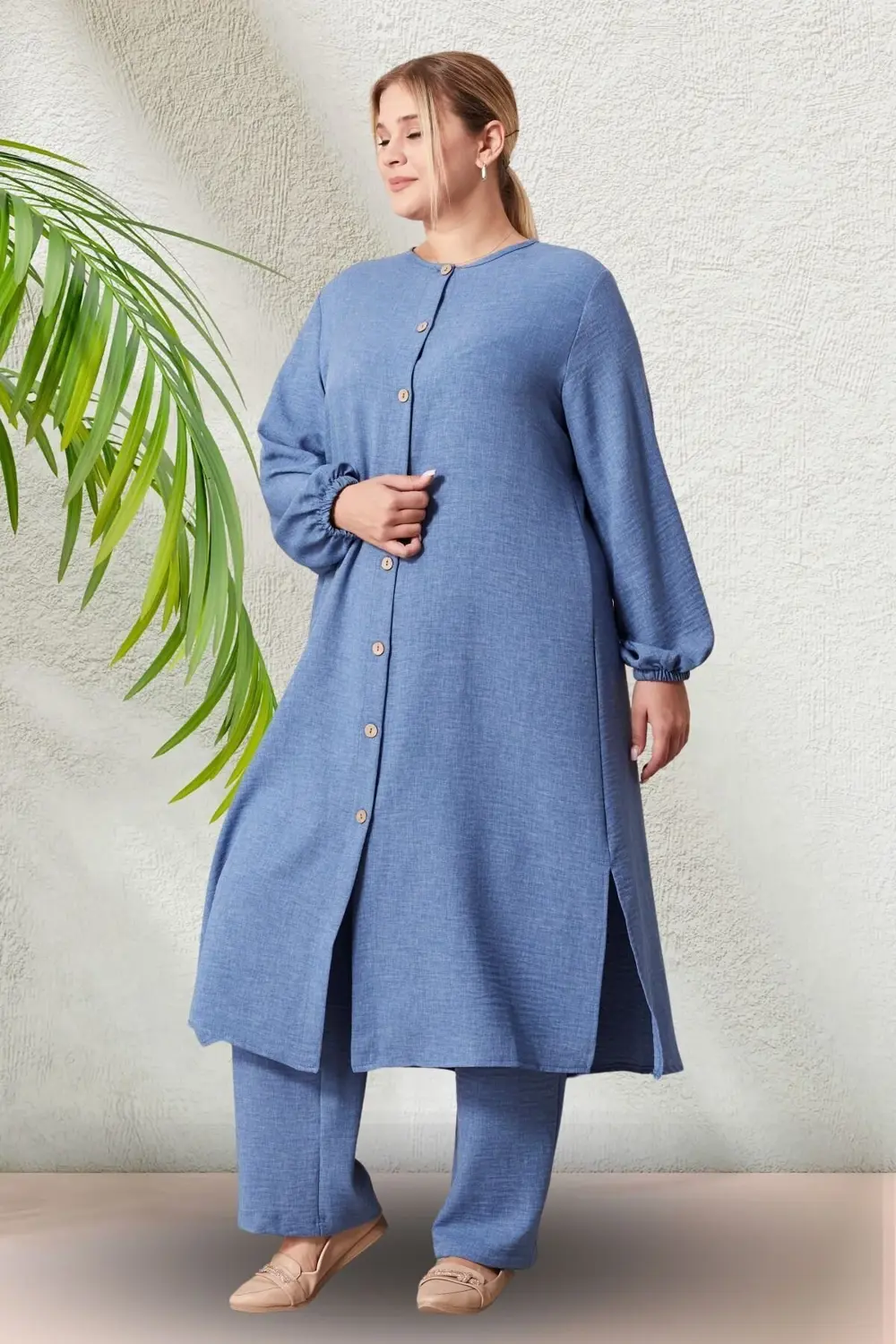 Kadın Büyük Beden Keten Ayrobin 2'li Takım