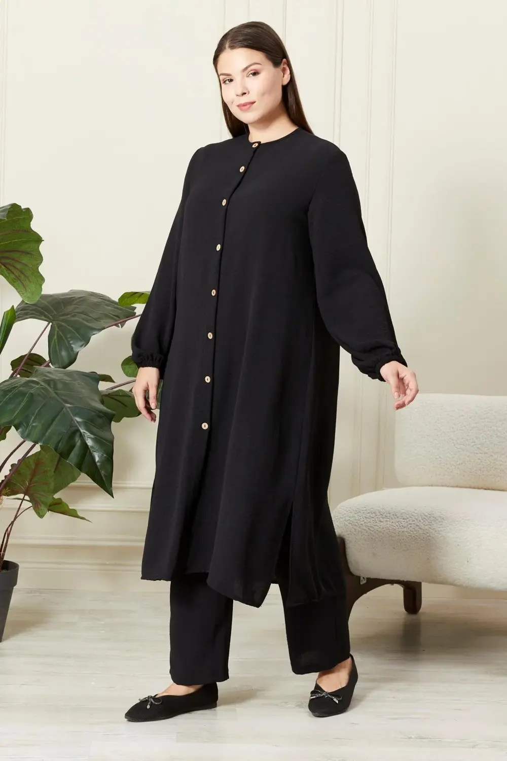 Kadın Büyük Beden Keten Ayrobin 2'li Takım