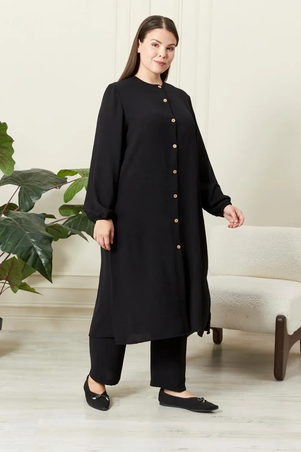 Kadın Büyük Beden Keten Ayrobin 2'li Takım